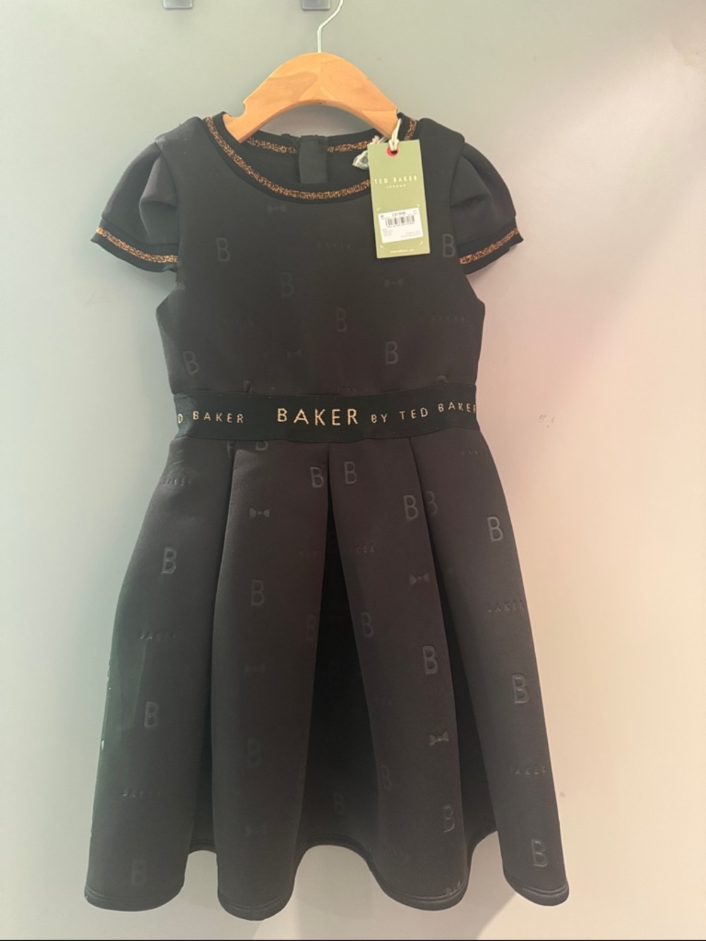 Ted Baker Black Girls' Logo Fit-and-Flare Dress with Gold Trim